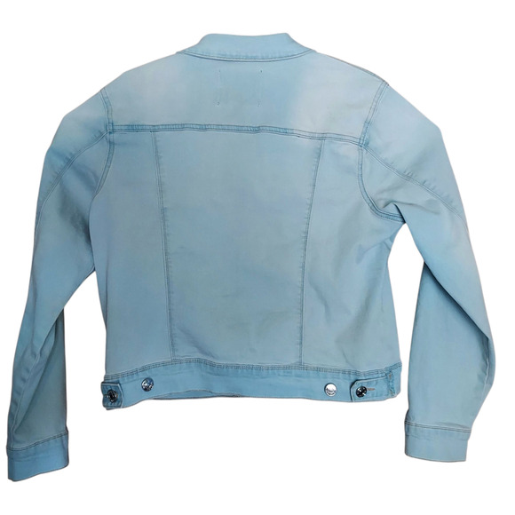 Nine West Cropped Denim Jean Jacket Soft Light Blue Acid Washed Women's Sz LG - Picture 2 of 7